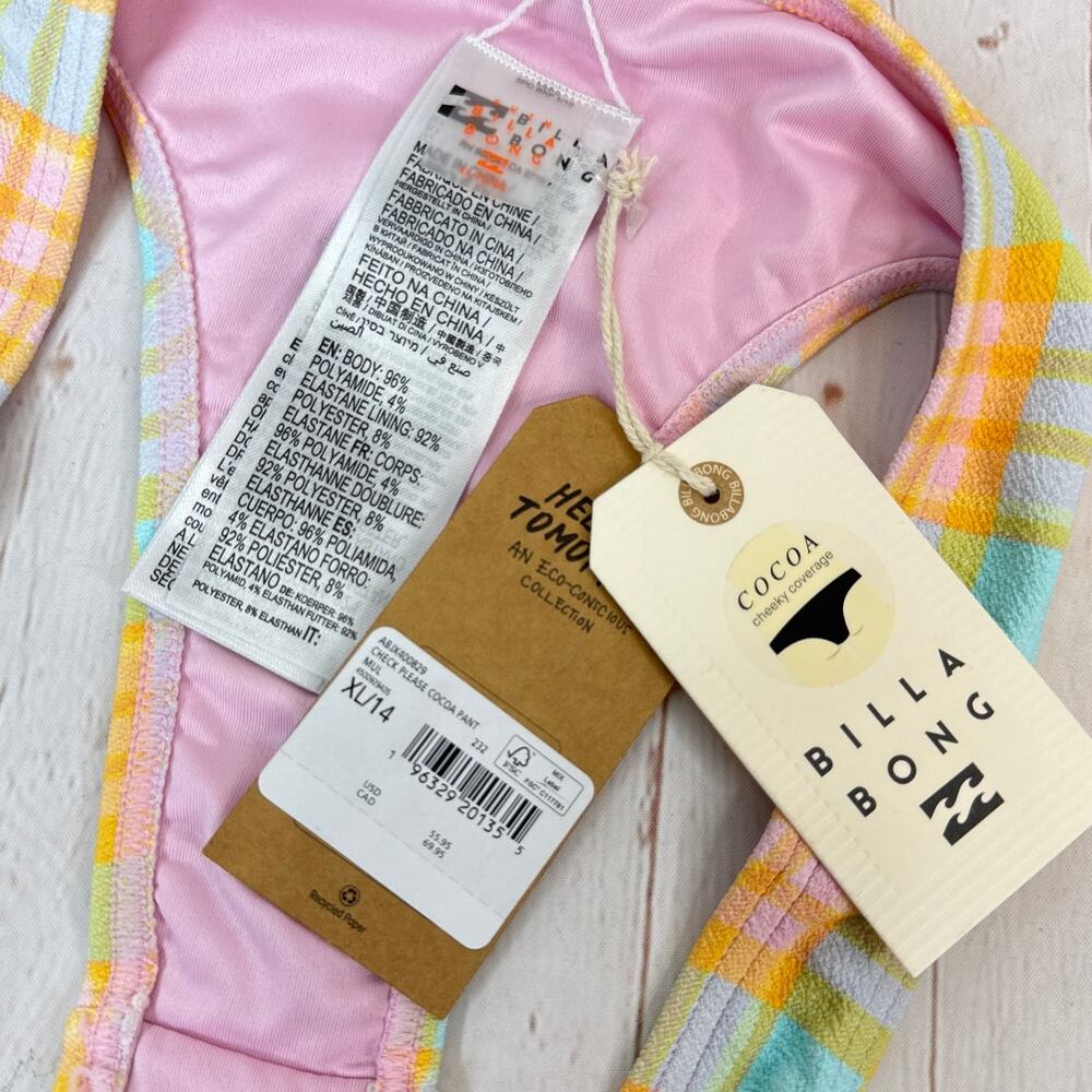 NWT Billabong Check Please Cocoa Bikini Bottoms Women’s Size XL/14 - Picture 4 of 5